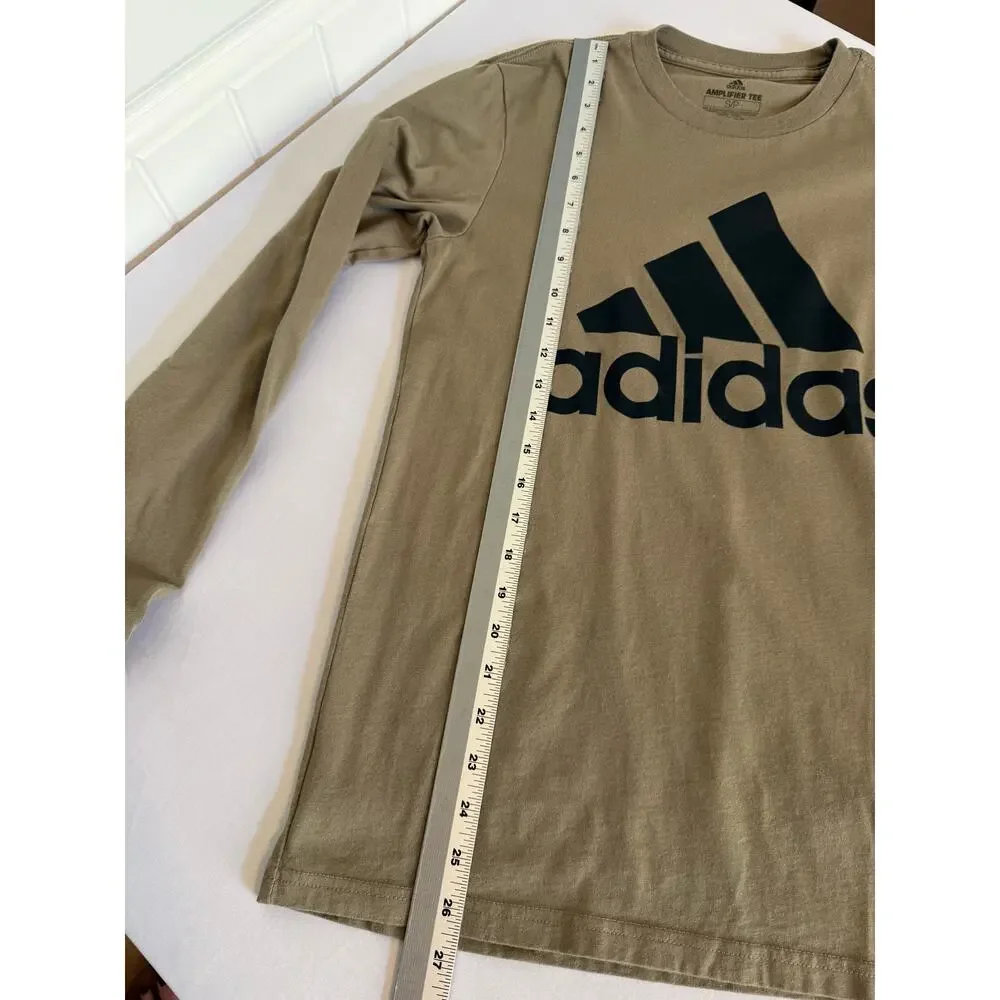 Adidas Men's S Badge of Sport Amplifier Tee Long Sleeve Olive Green Logo T Shirt